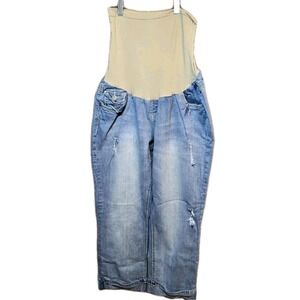 Wallflower Maternity Jeans XL Capri Distressed Stretch‎ Light Wash Belly Band